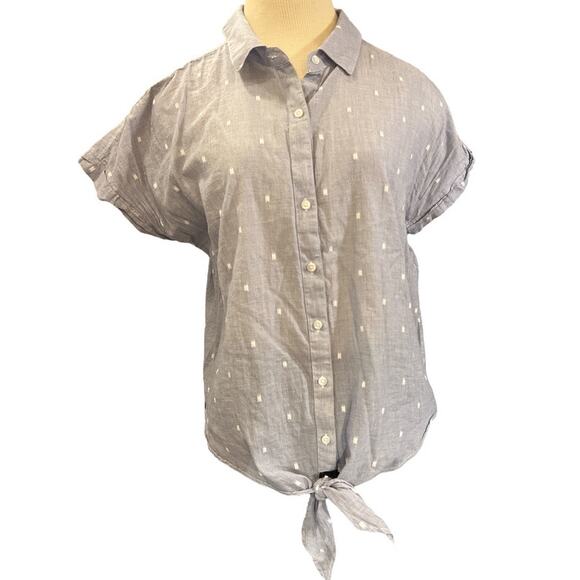Cloth & Stone Short Sleeve Embroidered Button Front Shirt Top Size M Blue White - Picture 1 of 6